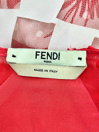 Fendi Red & White Layered Silk & Tulle Flared Midi Dress