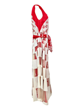 Fendi Red & White Layered Silk & Tulle Flared Midi Dress