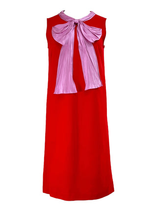 Gucci Red & Pink Bow Tie Neck Mini Dress