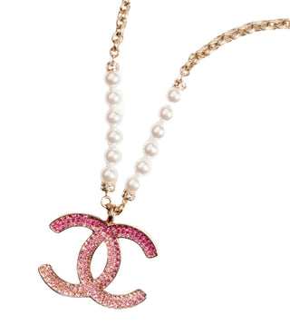Chanel Pink Pearl Crystal Resin CC Reversible Necklace
