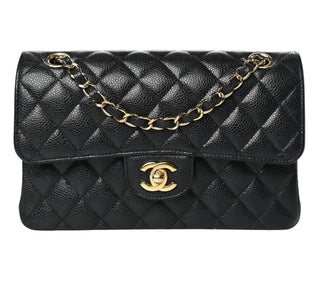 Chanel Black Caviar Skin Small Classic Double Flap Bag With Gold Hardware