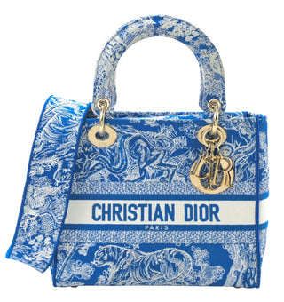 Christian Dior Blue Canvas Toile De Jouy Reverse Embroidered Medium Lady D-Lite Bag