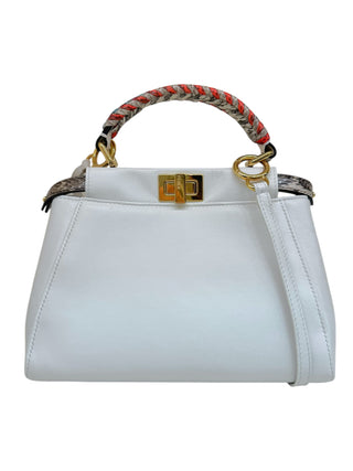 Fendi White Mini Peekaboo With Snakeskin Contrast Bag