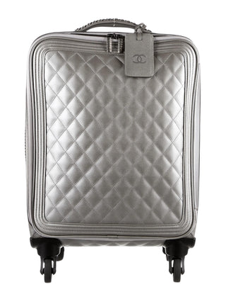 Chanel Silver Metallic Caviar Quilted Coco Case Trolley