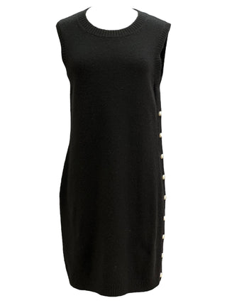 Chanel Black Knit Long Sleeveless With Pearl Side Detailing