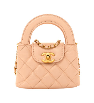 Chanel Beige Aged Calfskin Quilted Mini Nano Kelly Shopper With Gold Hardware