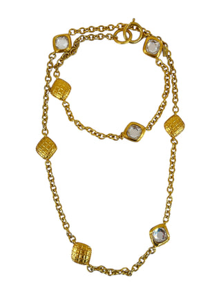 Chanel Gold Vintage Quilted Motif Crystal Chain Necklace