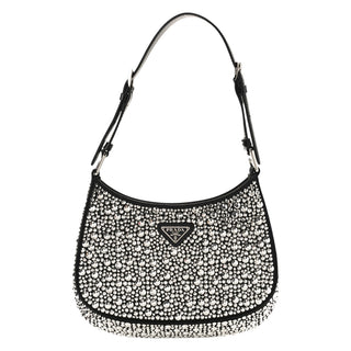 Prada Black Satin Crystal Cleo Adjustable Strap Shoulder Bag