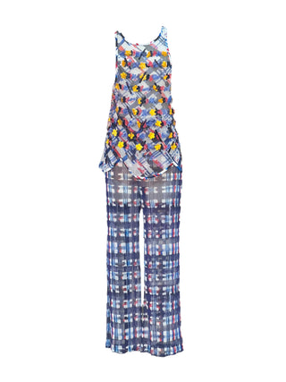 Chanel Blue Mosaic Bloom Embroidered Mesh Pant Set