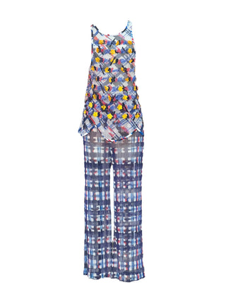 Chanel Blue Mosaic Bloom Embroidered Mesh Pant Set