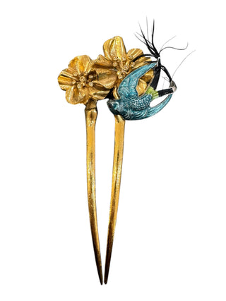 Christian Dior Metal Floral & Swallow Hairpin