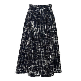 Chanel Black & White Grid Tweed Flared Midi Skirt