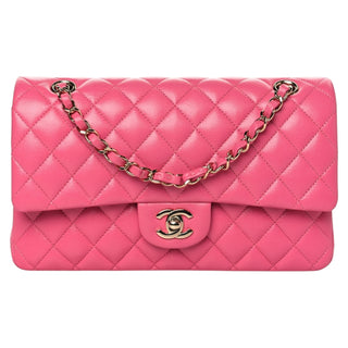 Chanel Medium Double Flap Bag In Pink Quilted Caviar Leather With Gold Hardware