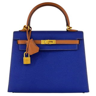 Hermès Kelly 25 Sellier In Bleu Electrique And Gold With Matte Gold Hardware