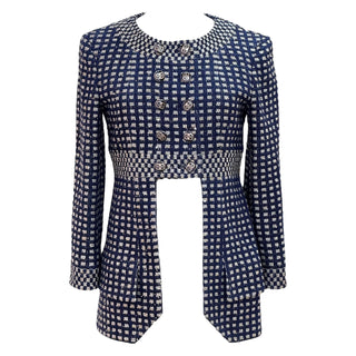 Chanel Navy & White Tweed Cutout Hem Double-Breasted Jacket