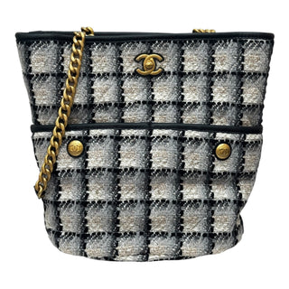 Chanel Tweed Multicoloured Checkered CC Hobo Tote Bag