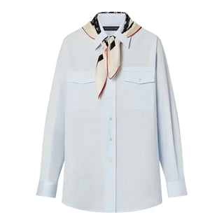 Louis Vuitton Light Blue Button-Up Long Sleeve Shirt with Detachable Silk Scarf Collar Detail