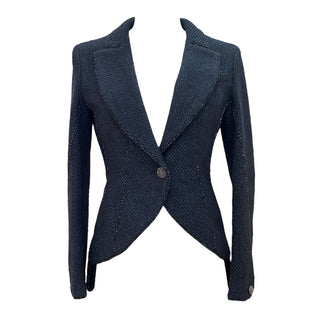 Chanel Navy Tweed Asymmetric Hem Tailored Blazer