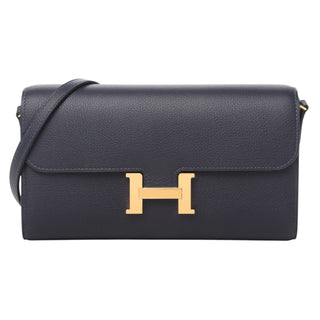 Hermès Bleu Nuit Constance Wallet To Go in Evercolor Leather with Gold Hardware