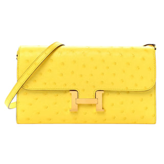 Hermès Jaune Citron Ostrich Constance Long Wallet To Go