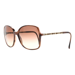 Chanel Brown Acetate Metal Lambskin Chain Square Sunglasses