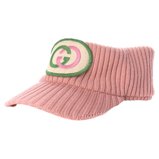Gucci Pink Wool Interlocking GG Patch Visor Hat