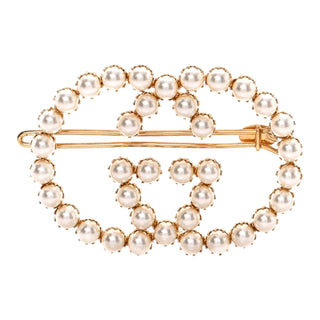 Gucci Gold Metal Pearl Interlocking-G Hair Clip