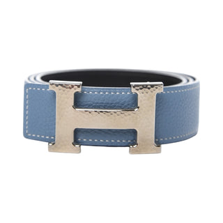 Hermès 32mm Reversible Belt Blue Jean Togo & Black Box Leather With Martelee H Buckle