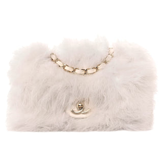 Chanel White Feather & Lambskin Quilted Flap Bag With Gold Hardware