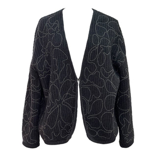 Brunello Cucinelli Grey Floral Embroidered Open-Front Cardigan