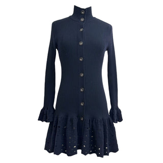 Chanel Navy Ribbed Knit Button-Front Dress