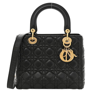 Christian Dior Black Lambskin Cannage Medium Lady Dior Bag