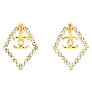 Chanel Gold Crystal CC Diamond-Shaped Earrings
