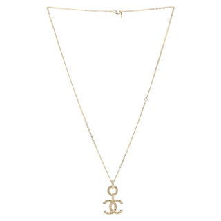 Chanel Crystal-Embellished Round Gold CC Logo Necklace