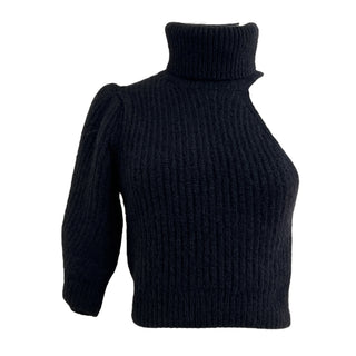 Celine Black Wool Cut-Out Asymmetric Knit Top