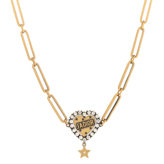 Christian Dior Aged Gold Metal Crystal Heart J’Adior Choker Necklace