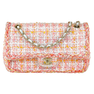 Chanel Pink & Orange Tweed Braid Sequin Medium Double Flap Bag