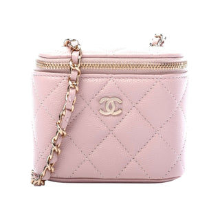 Chanel Light Pink Caviar Quilted Mini Vanity Case With Chain