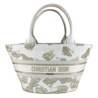 Christian Dior White & Gold Gradient Butterflies Hat Basket 2-Way Canvas Bag