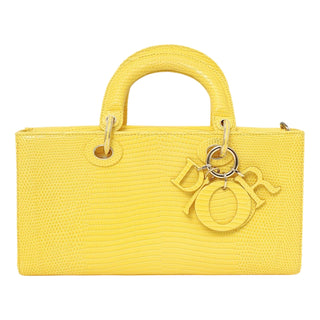 Christian Dior Yellow Lizard Medium D-Joy Bag With Strap