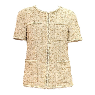 Chanel Gold Metallic Tweed Short Sleeve Jacket