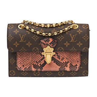 Louis Vuitton Rose Bruyère Python & Monogram Canvas Victoire Bag With Gold Hardware