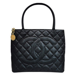 Chanel Black Caviar Quilted Medallion Tote Bag With Gold Hardware