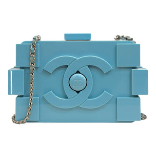 Chanel Light Baby Blue Plexiglass Supermarket Boy Brick Lego Minaudière Clutch With Silver Hardware