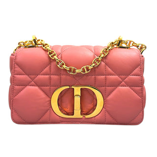 Christian Dior Pink Lambskin Leather Cannage Small Caro Bag