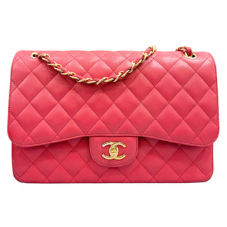 Chanel Coral Pink Caviar Quilted Jumbo Double Flap Bag with Gold Hardware