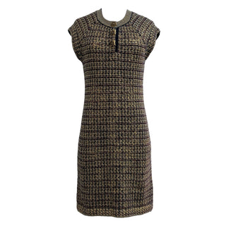Chanel Brown & Black Tweed Sleeveless Dress With Front Button Detail