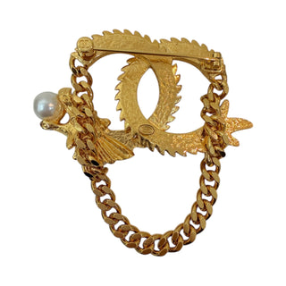 Chanel Gold Lunar New Year Dragon CC Chain Brooch With Pearl Detail