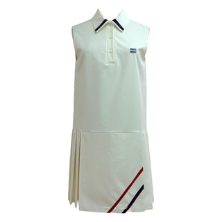 Miu Miu White Sleeveless Polo Dress with Pleated Hem