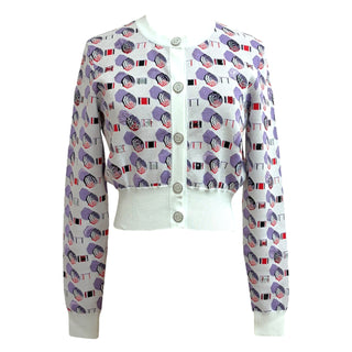 Chanel White & Lilac Beach Series Knit Cardigan